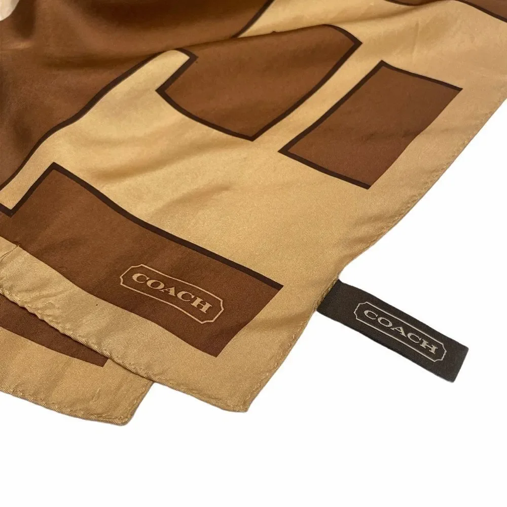 Vintage Coach Signature Logo Scarf Brown And Tan